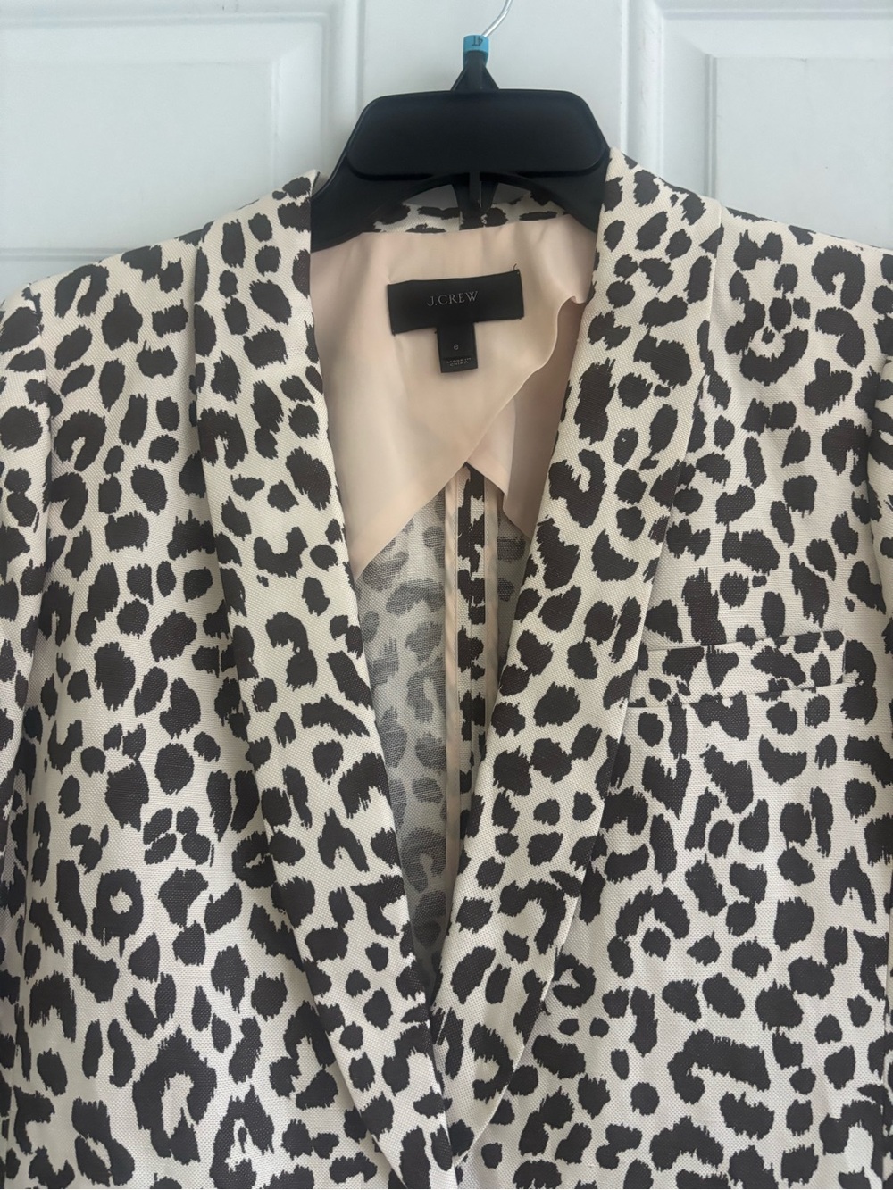 J. Crew Cream and Black Leopard Print Lightweight Blazer, Size 6 - Picture 5 of 15